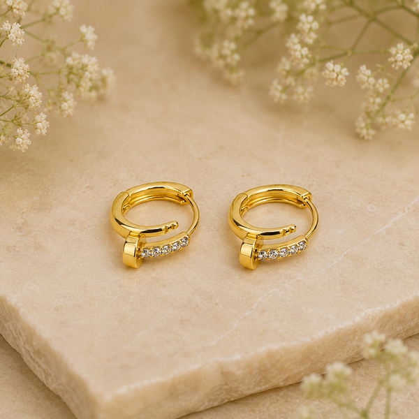 Elura Crystal Nail-Inspired Gold-Toned Hoop Earrings for Women