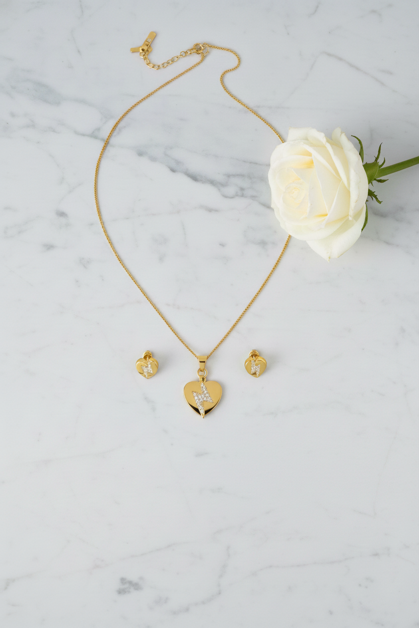 Elura Heart CZ Pendant Necklace Set