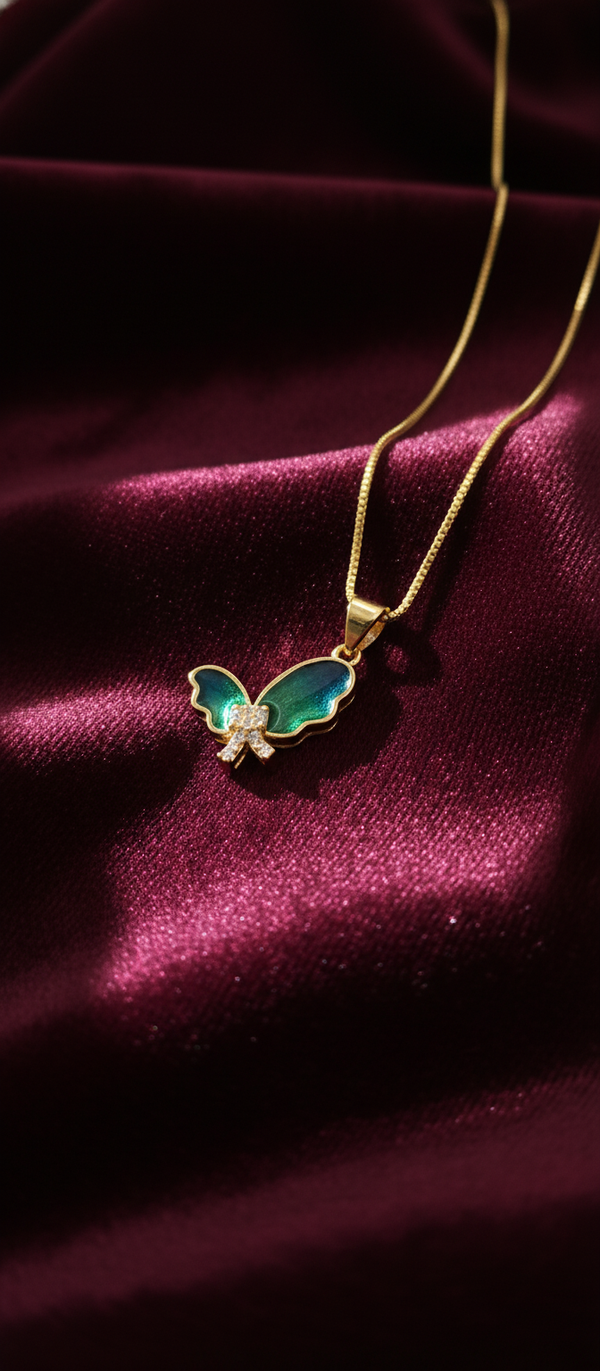 Elura Green Stone Butterfly Pendant For Women