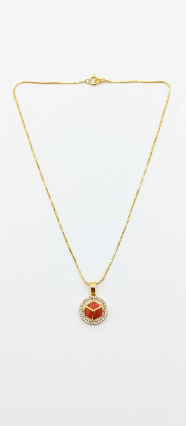 Elura Red Stone Cube Pendant Necklace