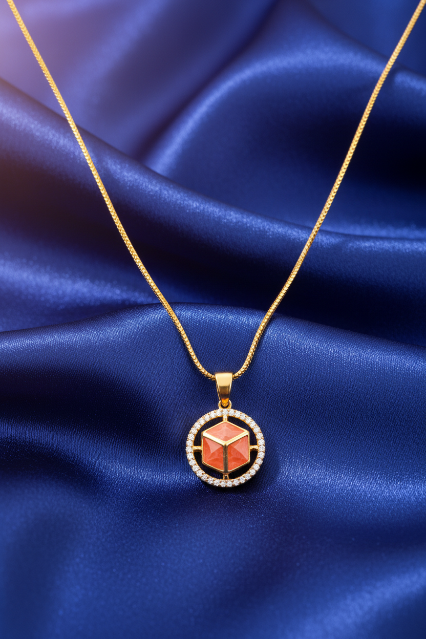 Elura Red Stone Cube Pendant Necklace