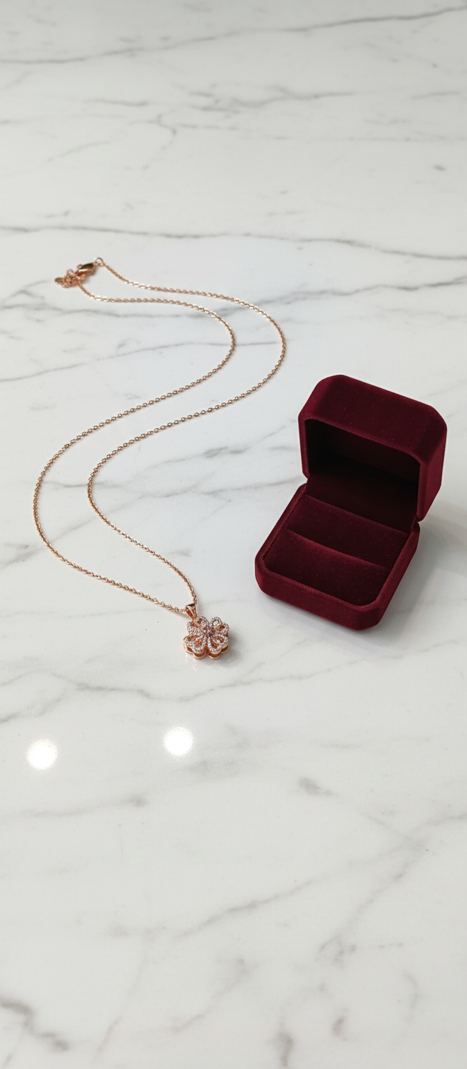 ELURA Elegant 360° Spin Flower Rose Gold Pendant Necklace