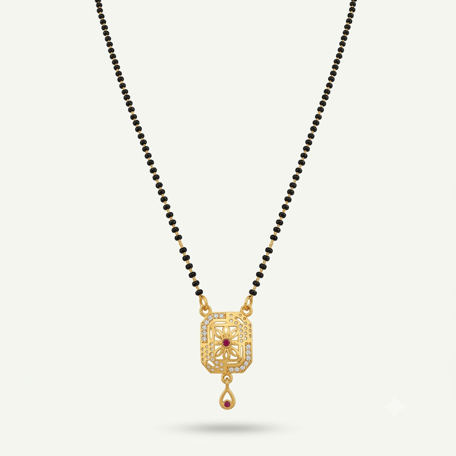 ELURA Traditional Black Bead Mangalsutra with Elegant Pendant