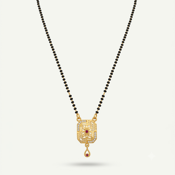 ELURA Traditional Black Bead Mangalsutra with Elegant Pendant