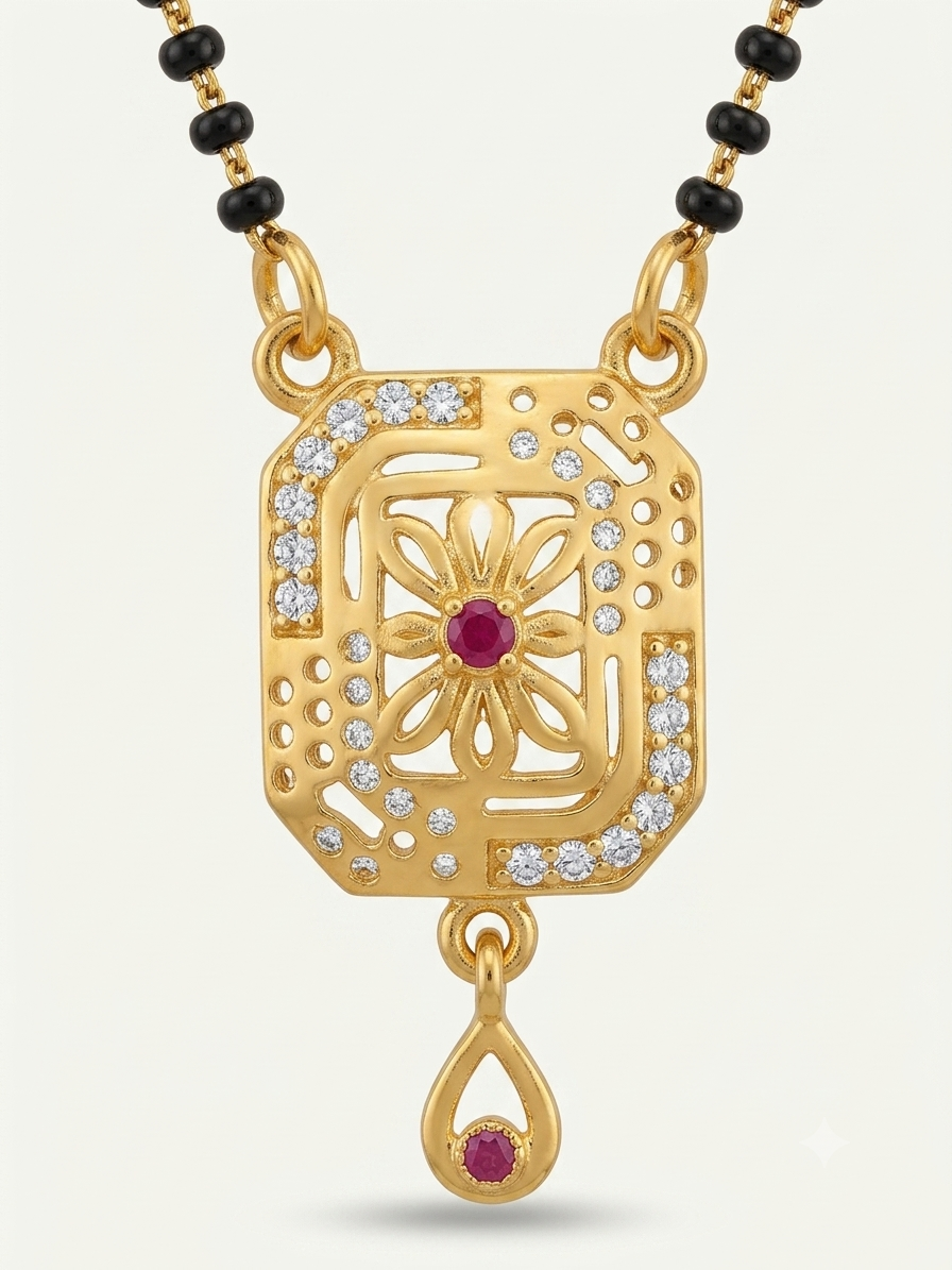 ELURA Traditional Black Bead Mangalsutra with Elegant Pendant