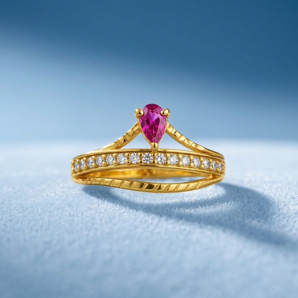 ELURA Elegant Ring with Pink Pear-Cut Crystal & Sparkling CZ Stones