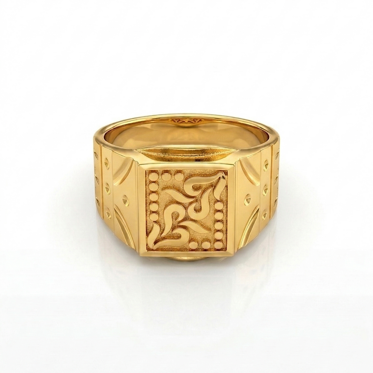 Elura Royal Engraved Square Signet Gold Ring for Men