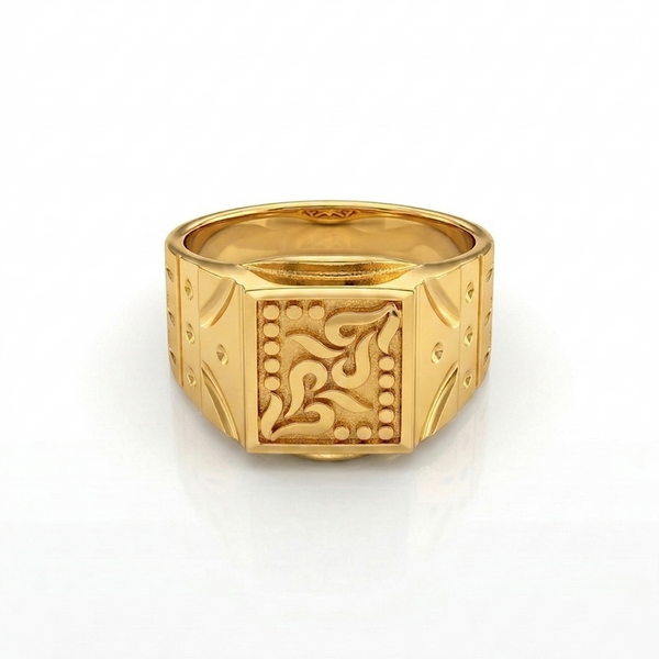 Elura Royal Engraved Square Signet Gold Ring for Men
