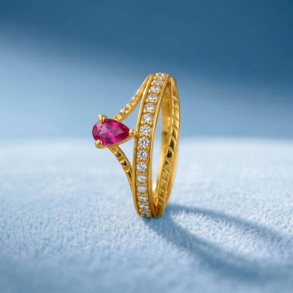 ELURA Elegant Ring with Pink Pear-Cut Crystal & Sparkling CZ Stones