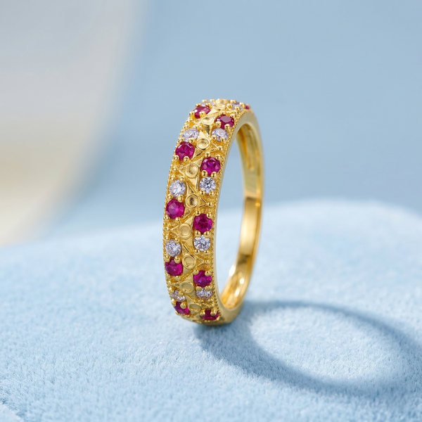 ELURA Stylish Band Ring with Alternating Pink & White CZ Stones