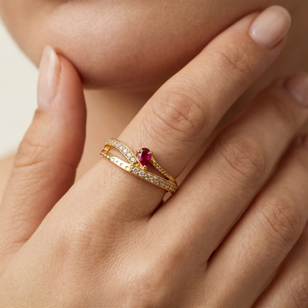 ELURA Premium Ring with CZ Stone & Dual Layer Band Style