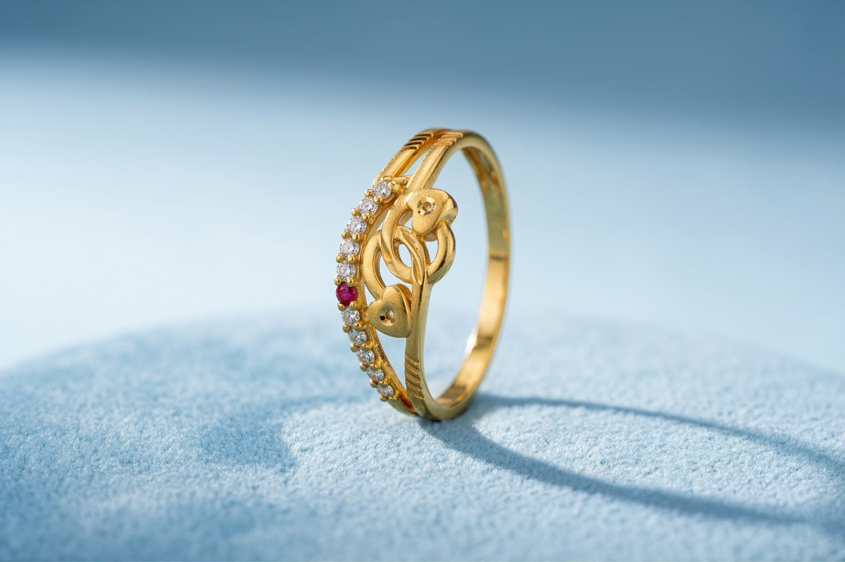 ELURA Heart Design Gold Ring with CZ Stones & Elegant Dual Band Style