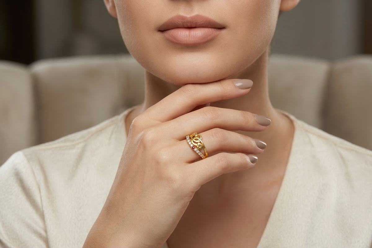 ELURA Heart Design Gold Ring with CZ Stones & Elegant Dual Band Style