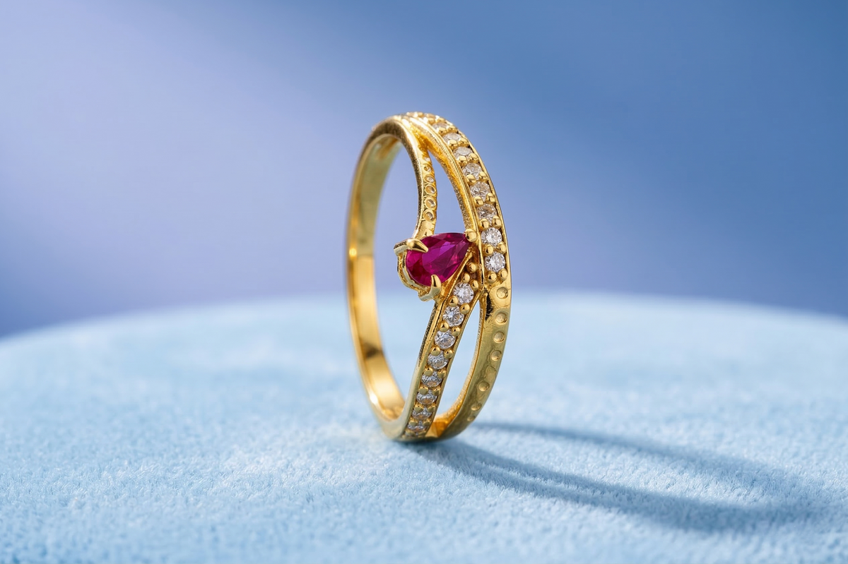 ELURA Premium Ring with CZ Stone & Dual Layer Band Style