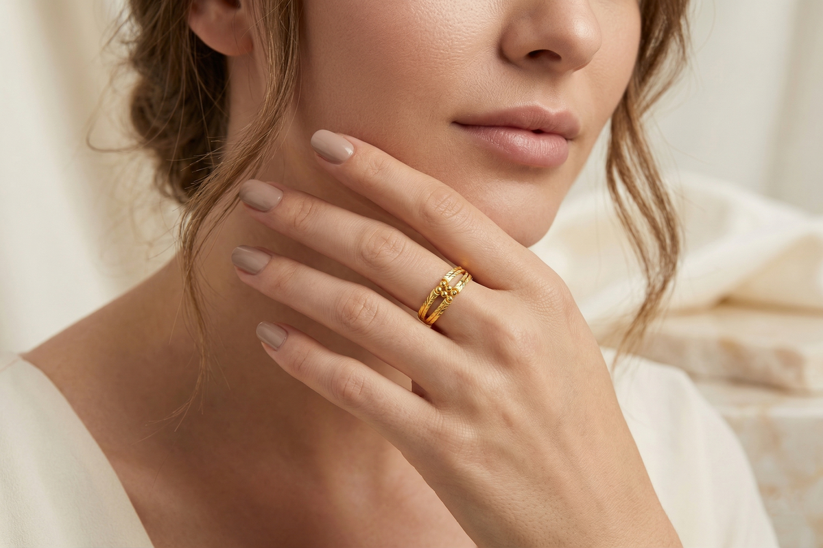 Elura Dual Line Textured Gold Kada Bracelet