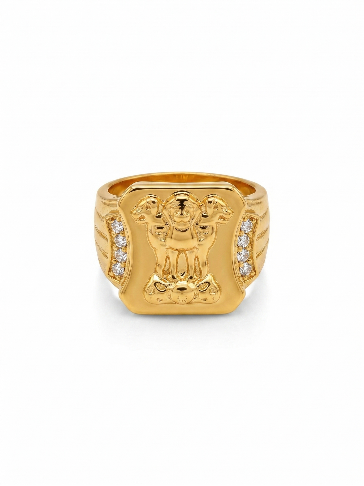 Elura Royal Ashoka Lion Emblem Gold Signet Ring for Men