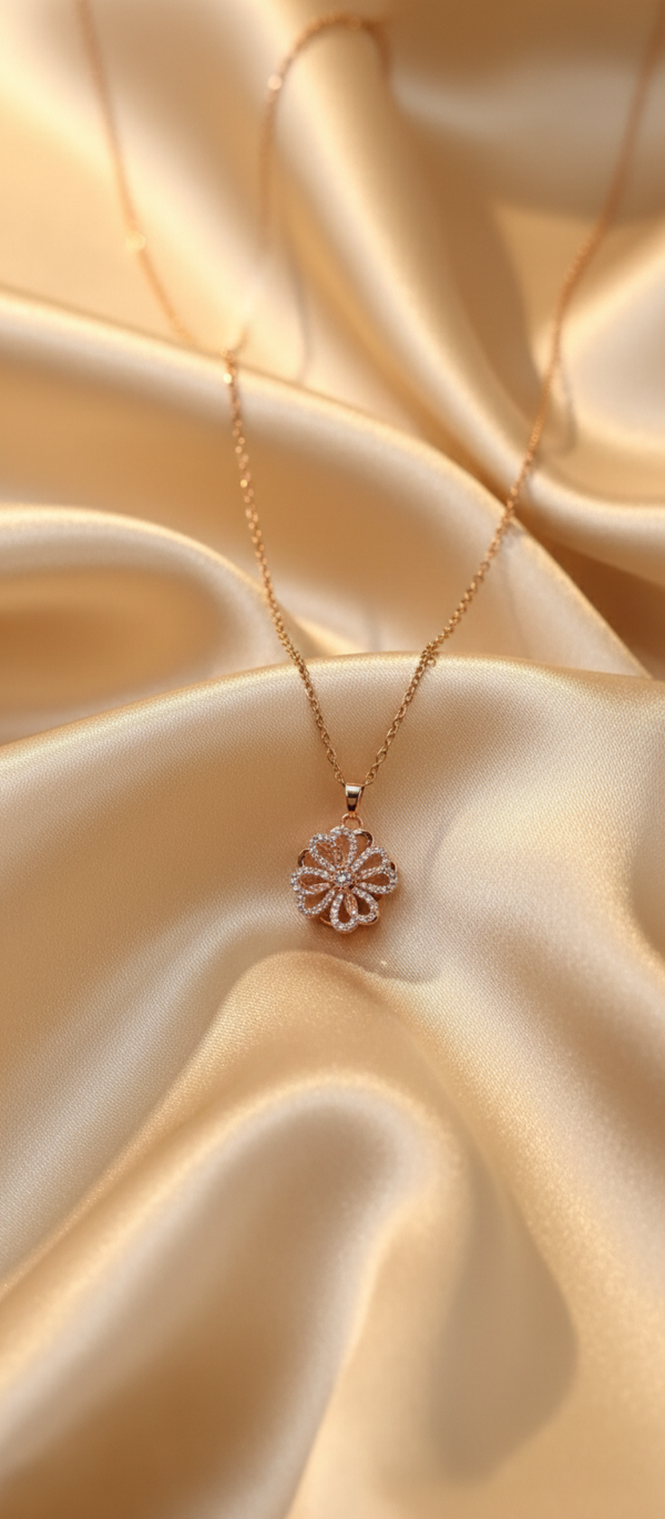 ELURA Elegant 360° Spin Flower Rose Gold Pendant Necklace