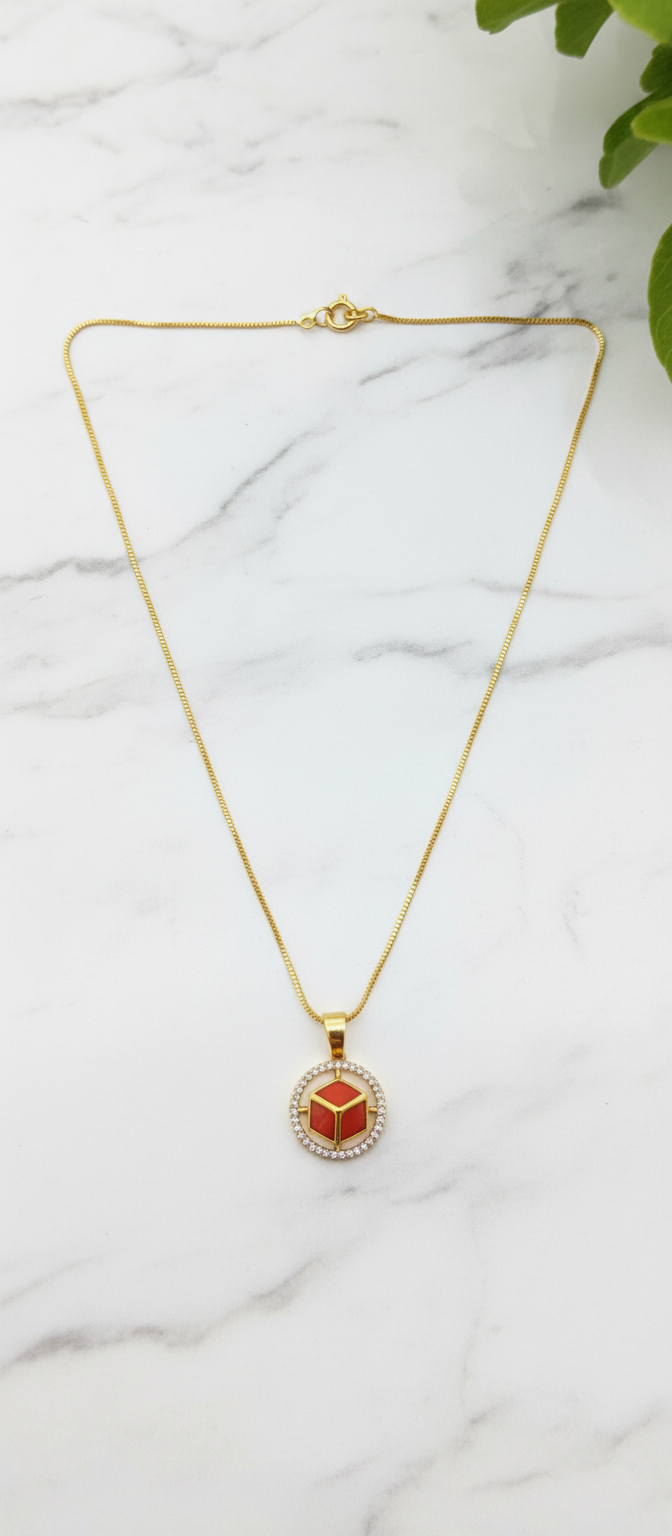 Elura Red Stone Cube Pendant Necklace