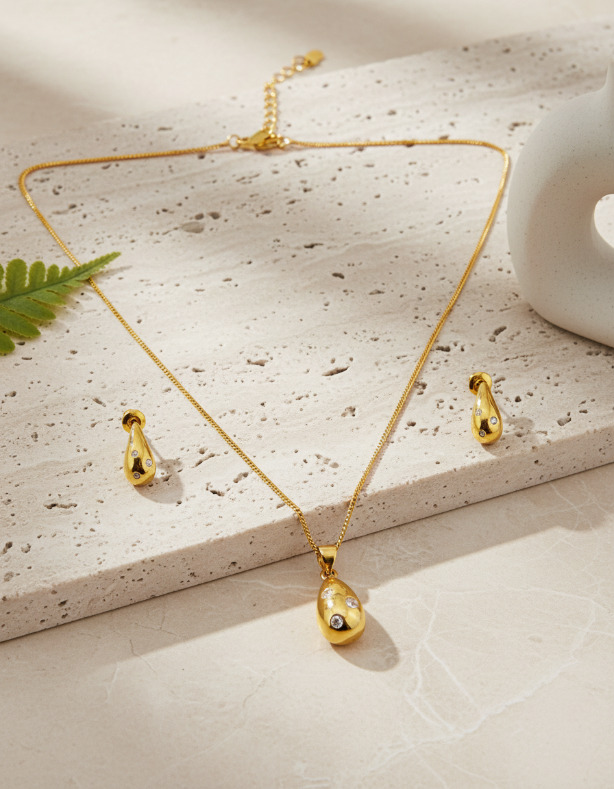 Elura Teardrop CZ Pendant Necklace Set