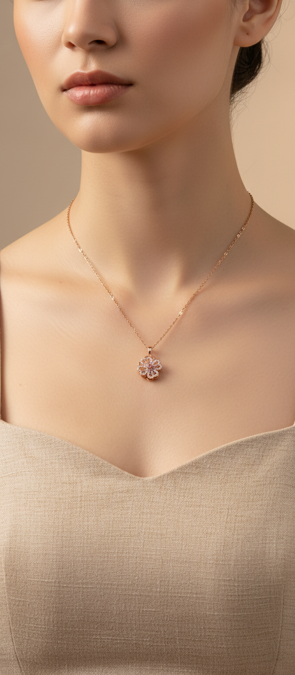 ELURA Elegant 360° Spin Flower Rose Gold Pendant Necklace