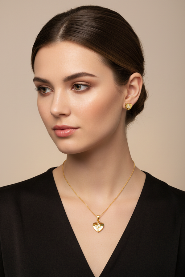 Elura Heart CZ Pendant Necklace Set