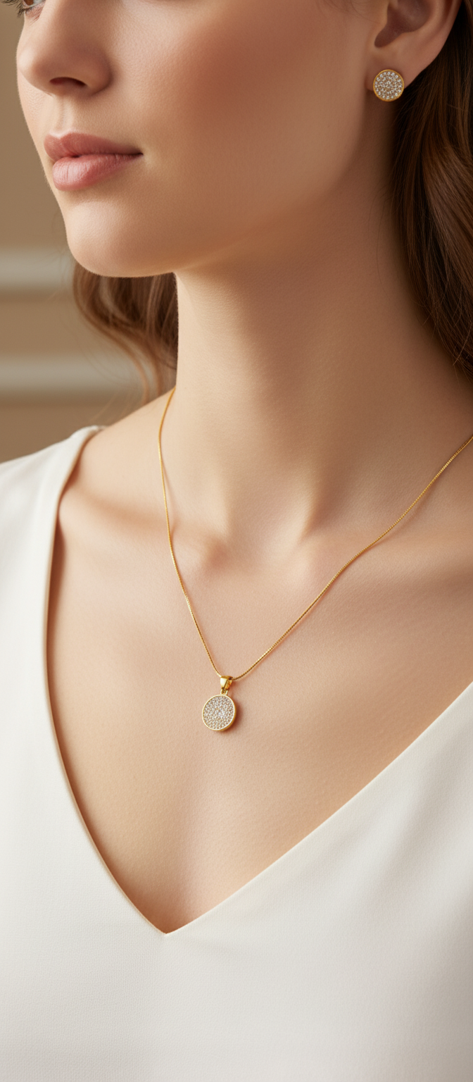 Elura Round Stone Pendant Necklace Set for Women