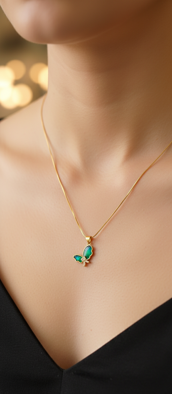 Elura Green Stone Butterfly Pendant For Women