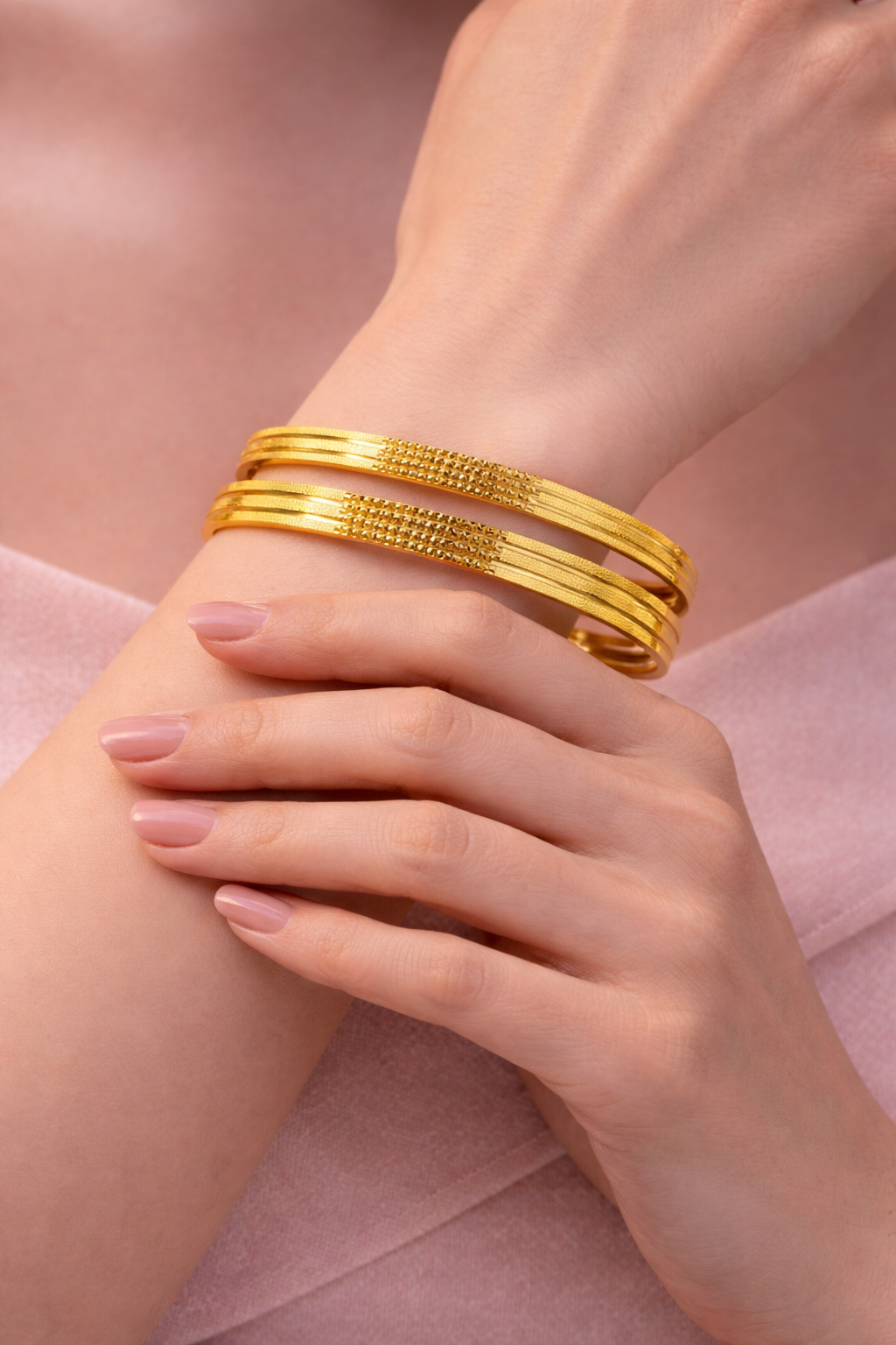 Elura Designer Gold Bangles For Women Set Of 2