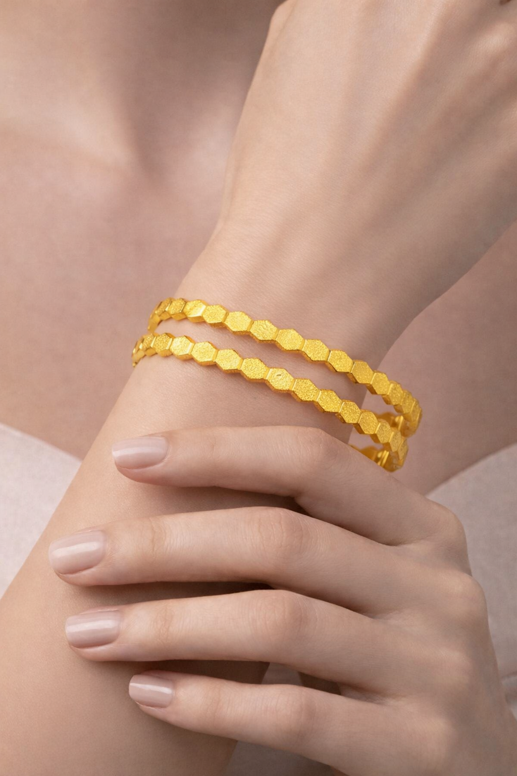 Elura Hexagon Design Gold Bangles For Women
