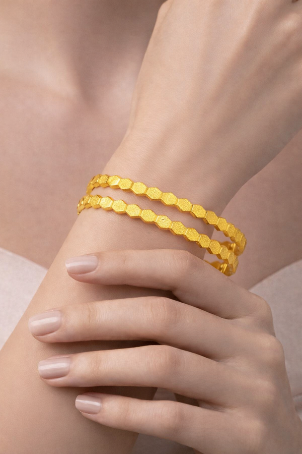 Elura Hexagon Design Gold Bangles For Women