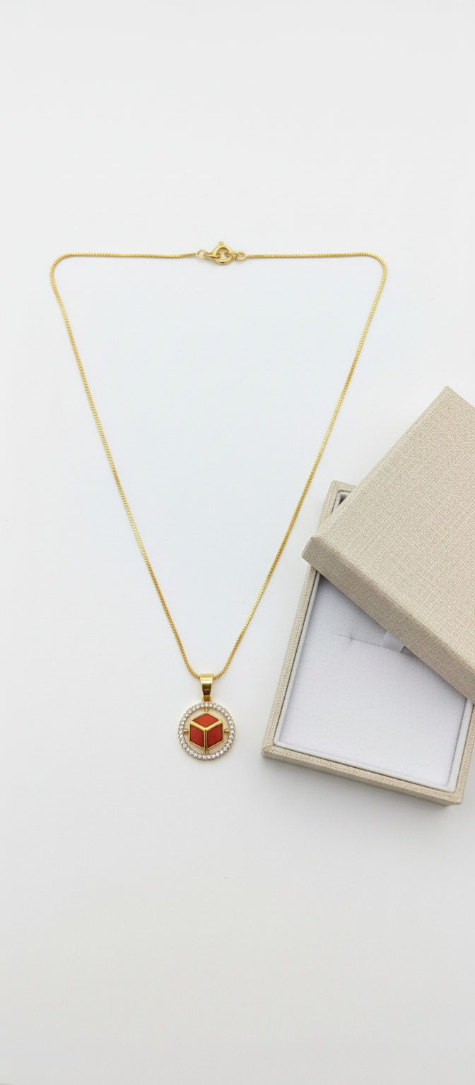 Elura Red Stone Cube Pendant Necklace