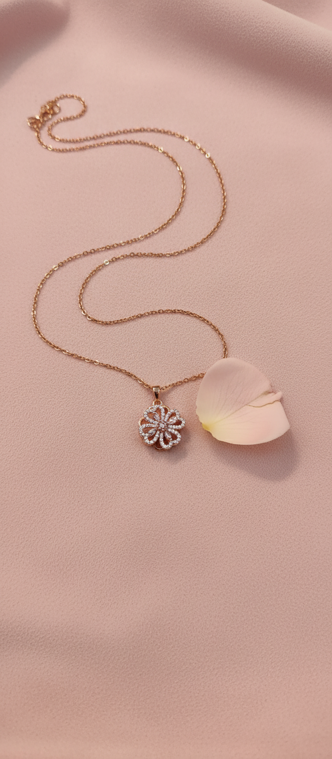 ELURA Elegant 360° Spin Flower Rose Gold Pendant Necklace