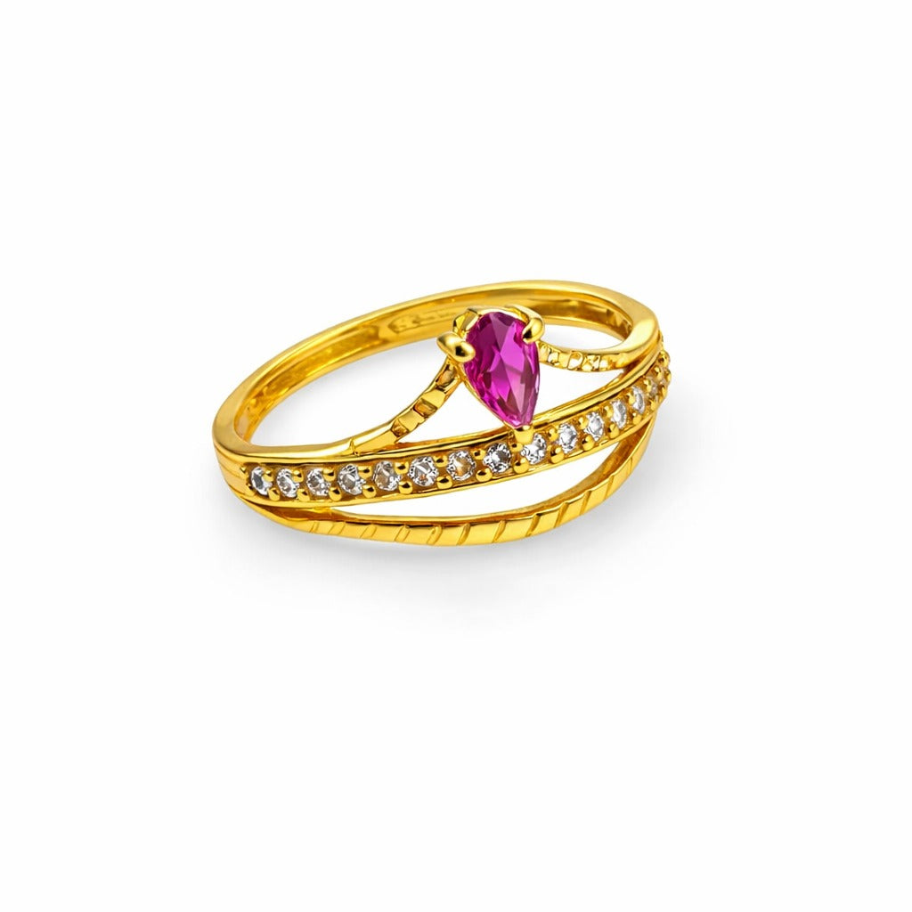 ELURA Elegant Ring with Pink Pear-Cut Crystal & Sparkling CZ Stones