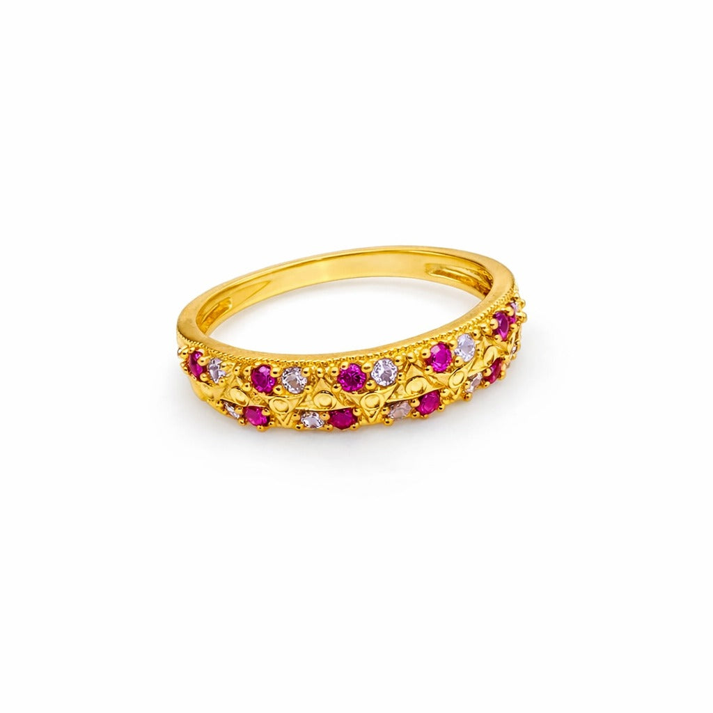 ELURA Stylish Band Ring with Alternating Pink & White CZ Stones