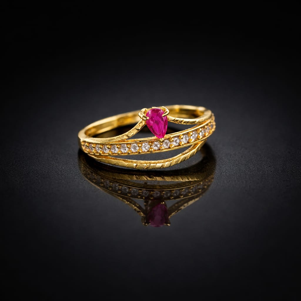 ELURA Elegant Ring with Pink Pear-Cut Crystal & Sparkling CZ Stones