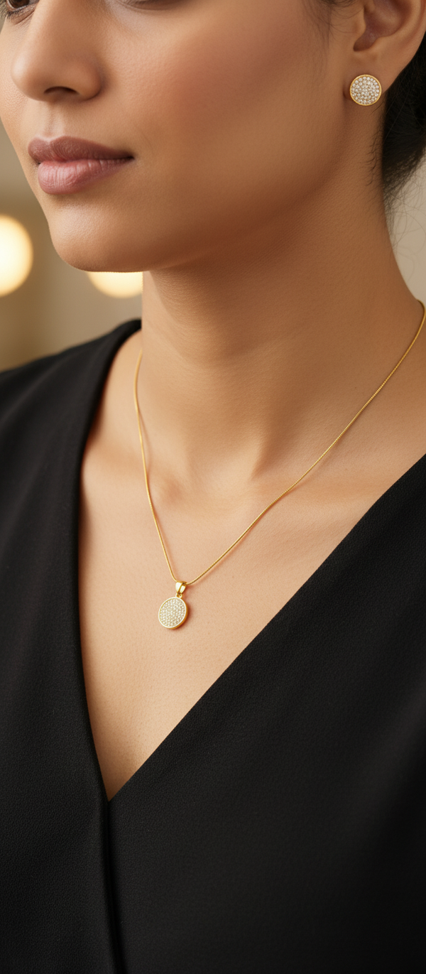 Elura Round Stone Pendant Necklace Set for Women