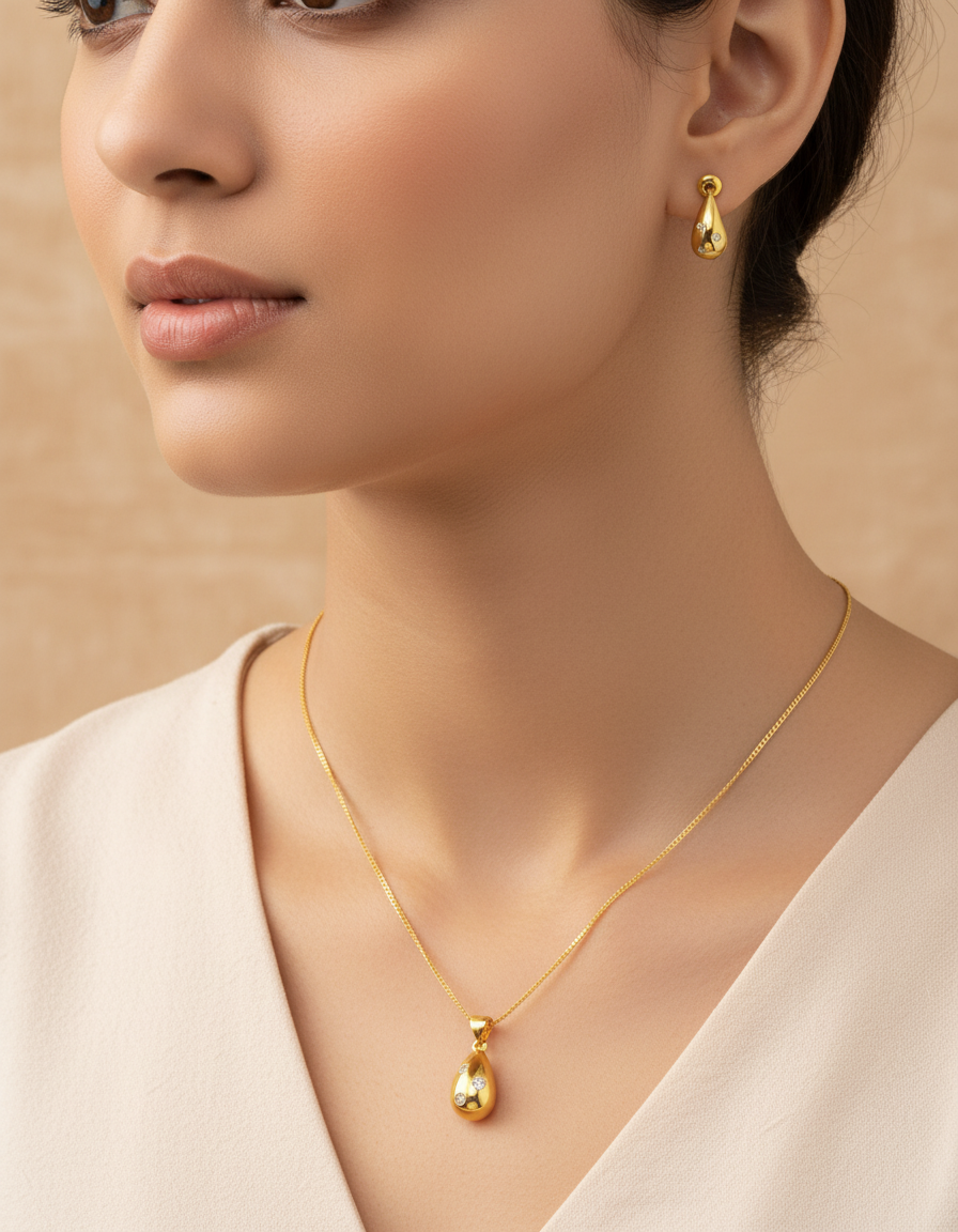 Elura Teardrop CZ Pendant Necklace Set