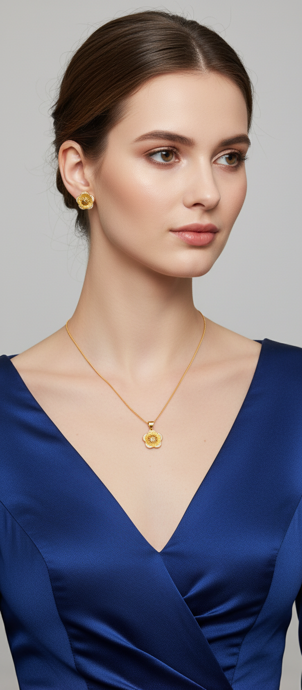 Elura Floral CZ Pendant Necklace Set