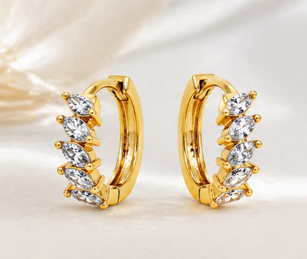 Elura Luxury Gold Plated Leaf Design Hoop Earrings for Women & Girls