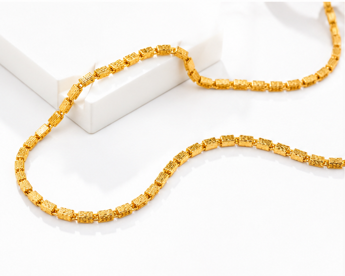 ELURA Premium Gold Rectangular Link Chain for Men & Women