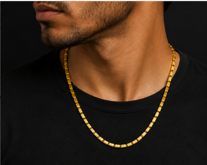 ELURA Premium Gold Rectangular Link Chain for Men & Women