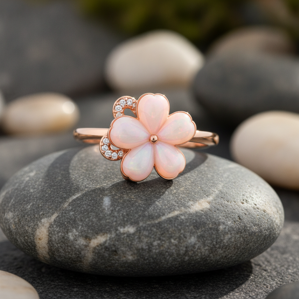 ELURA Luxury 360° Rotating Flower Ring with Opal & Cubic Zirconia