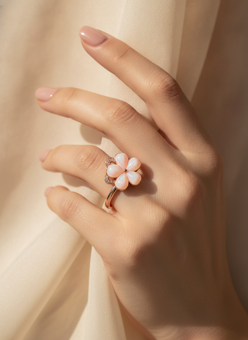 ELURA Luxury 360° Rotating Flower Ring with Opal & Cubic Zirconia
