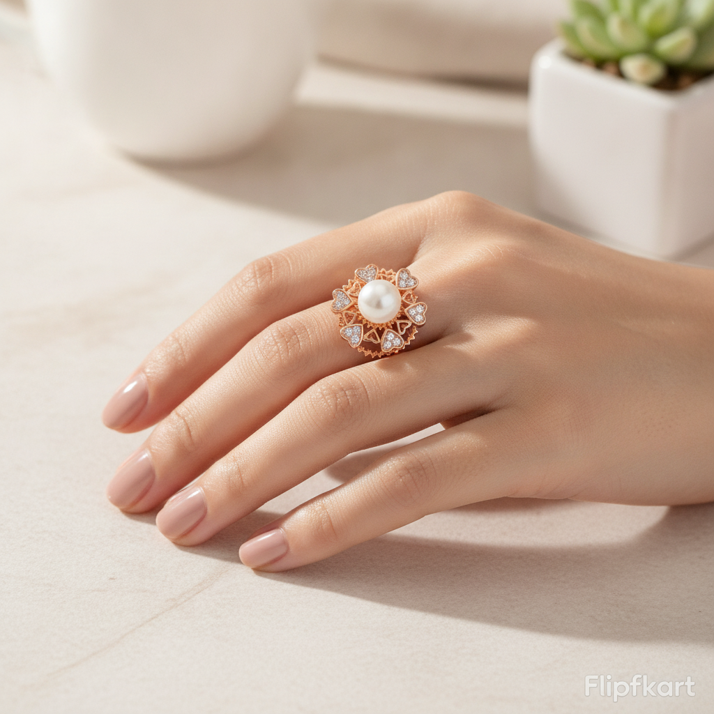 ELURA Premium 360° Rotating Pearl Adjustable Ring
