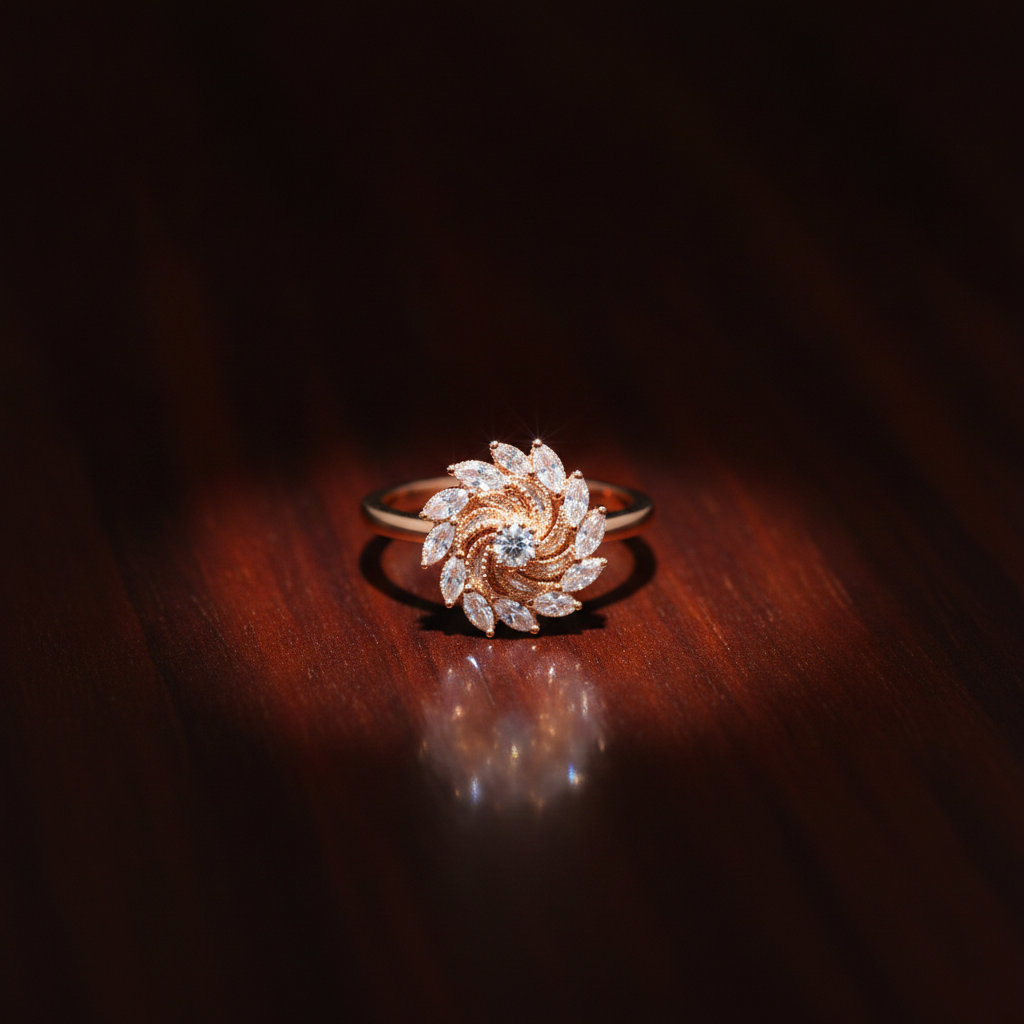 ELURA 360° Rotating Crystal Flower Ring for Women