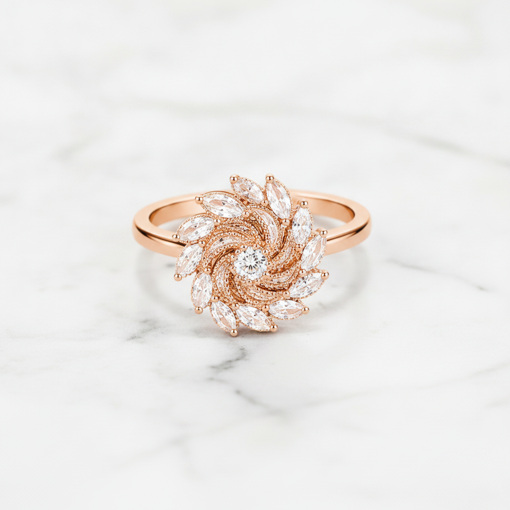 ELURA 360° Rotating Crystal Flower Ring for Women