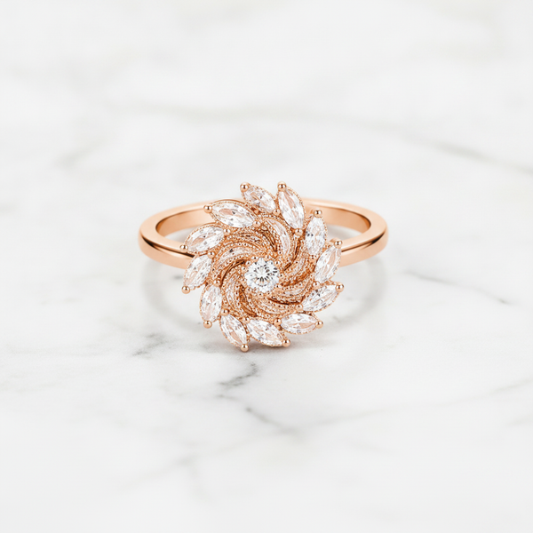 ELURA 360° Rotating Crystal Flower Ring for Women