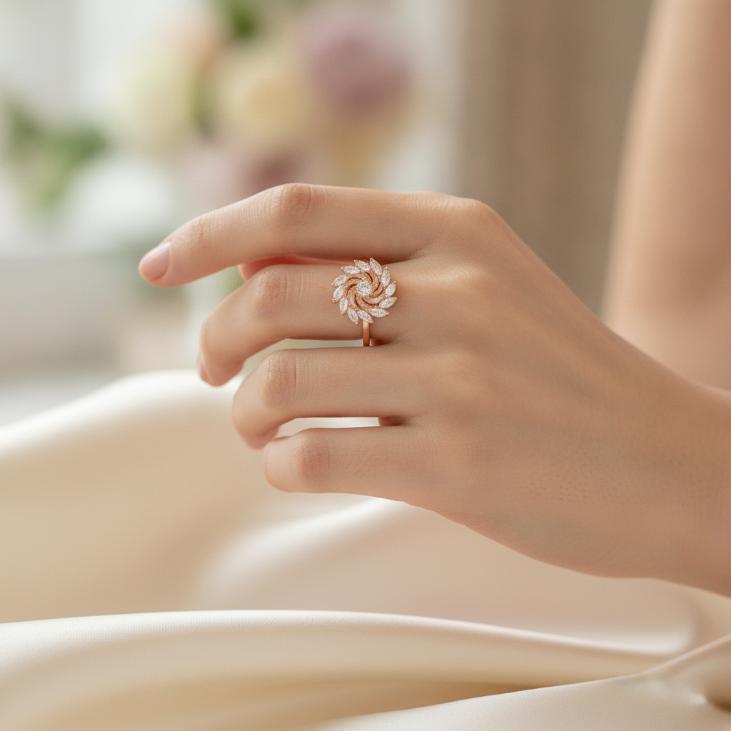 ELURA 360° Rotating Crystal Flower Ring for Women