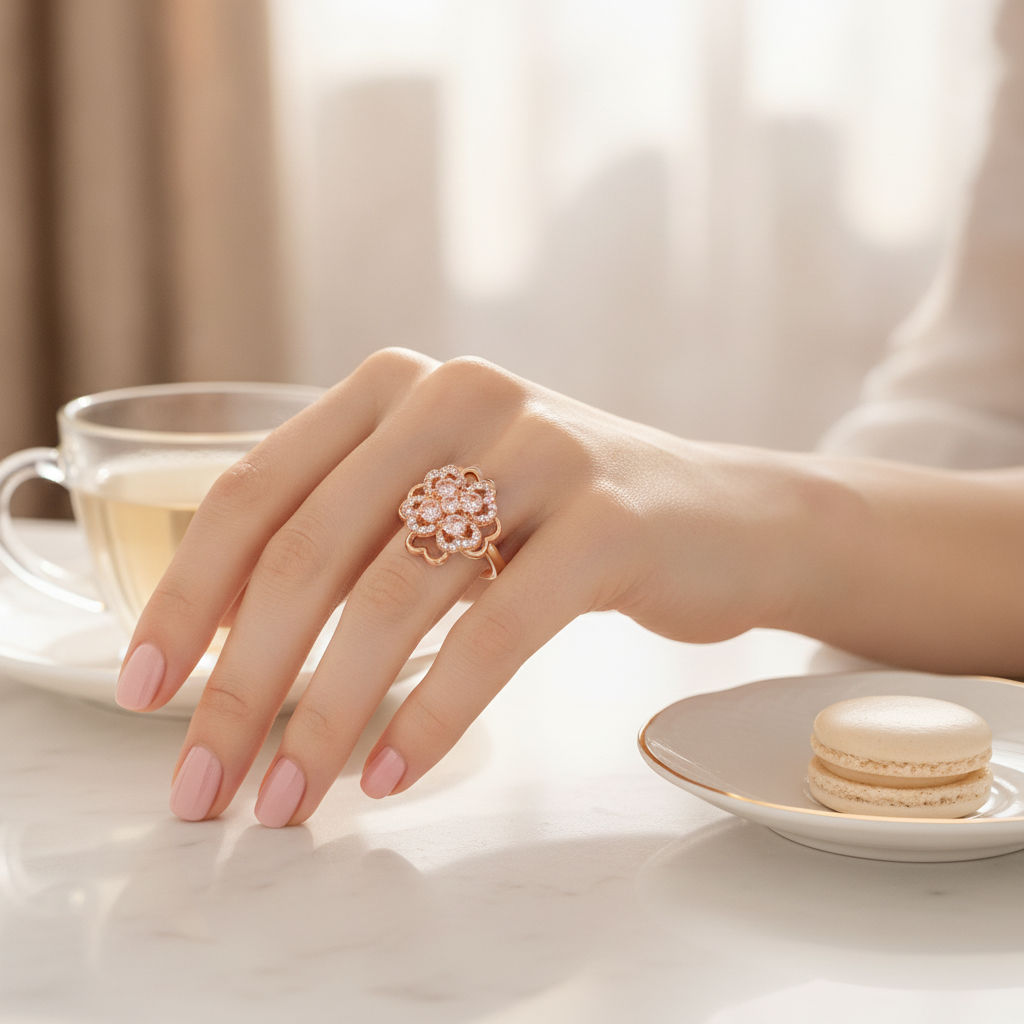 ELURA 360° Rotating Floral Spinner Ring for Women