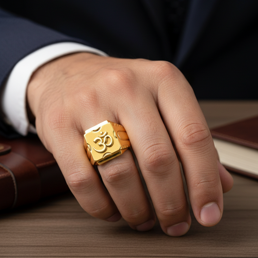Elura Divine Om Classic Gold Signet Ring for Men